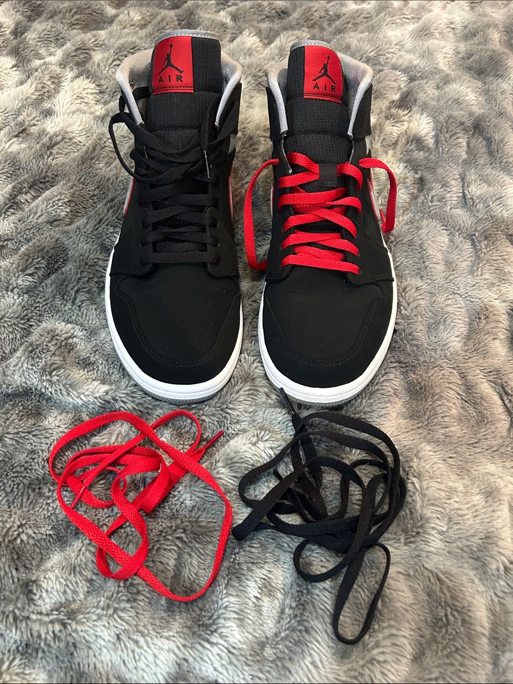 Jordan Men’s Black & Red High Top Sneakers with Alternate Laces